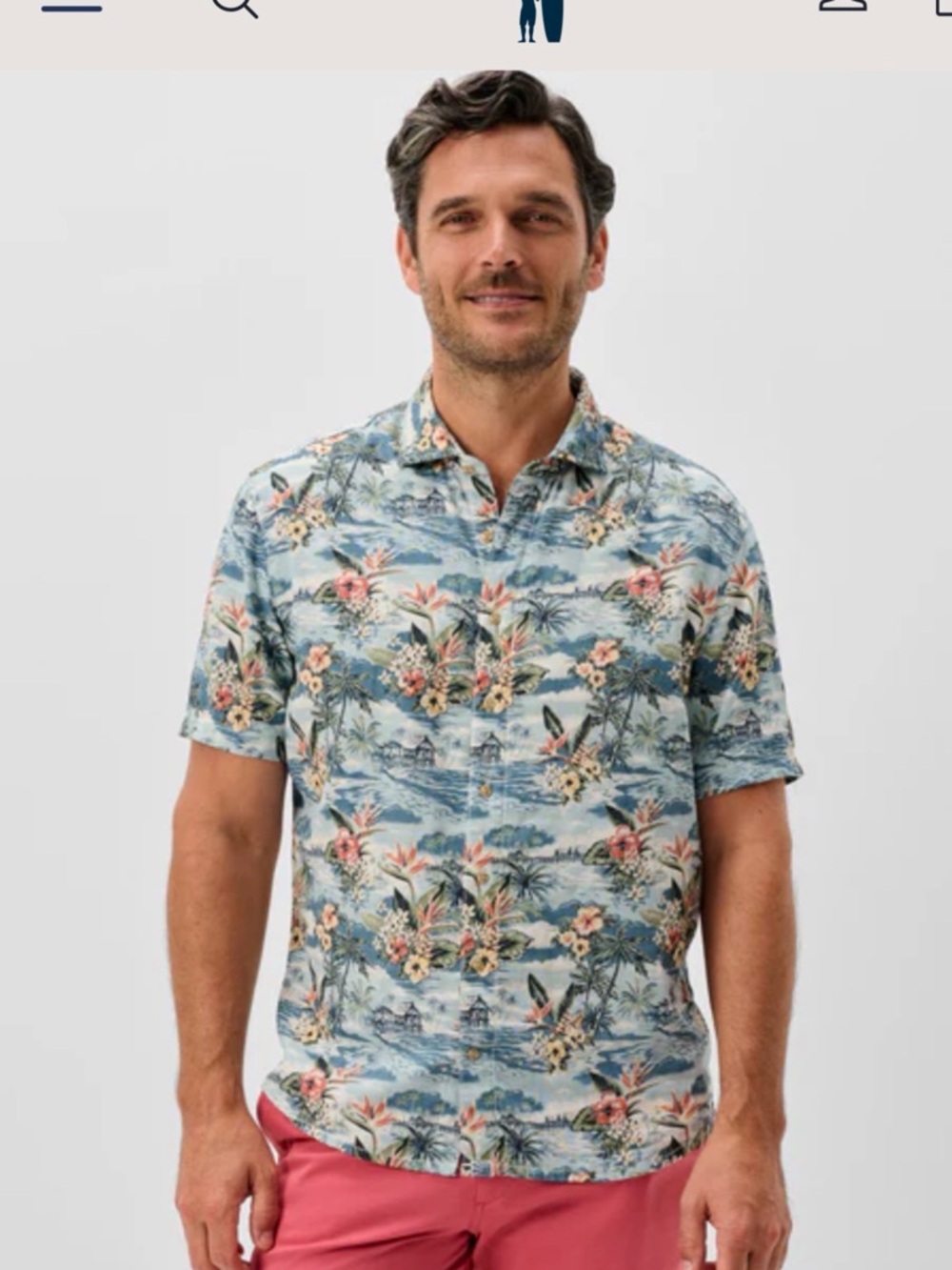 johnnie-O Blue Tropical Floral Button-Down Shirt